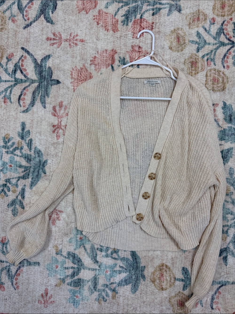 aerie Cream Lightweight Button-Front Cardigan